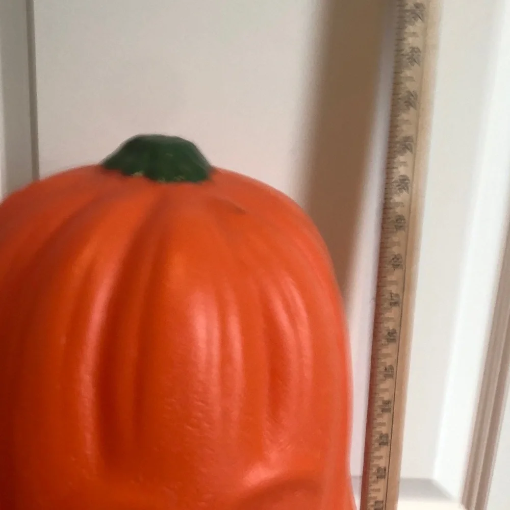 Vintage Lighted Halloween Blow Mold Happy Pumpkin Gourd Yellow Eyes 21” Tall